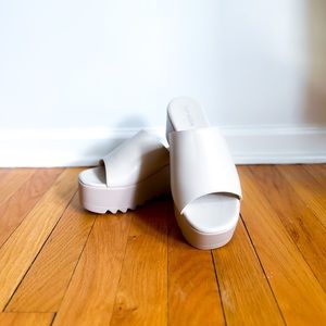 Flatform Slip On Mule , Platform Slides, Taupe Platform Sandal